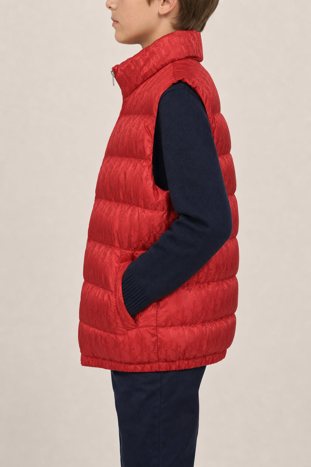 DIOR KIDS'S RED QUILTED PUFFER VEST