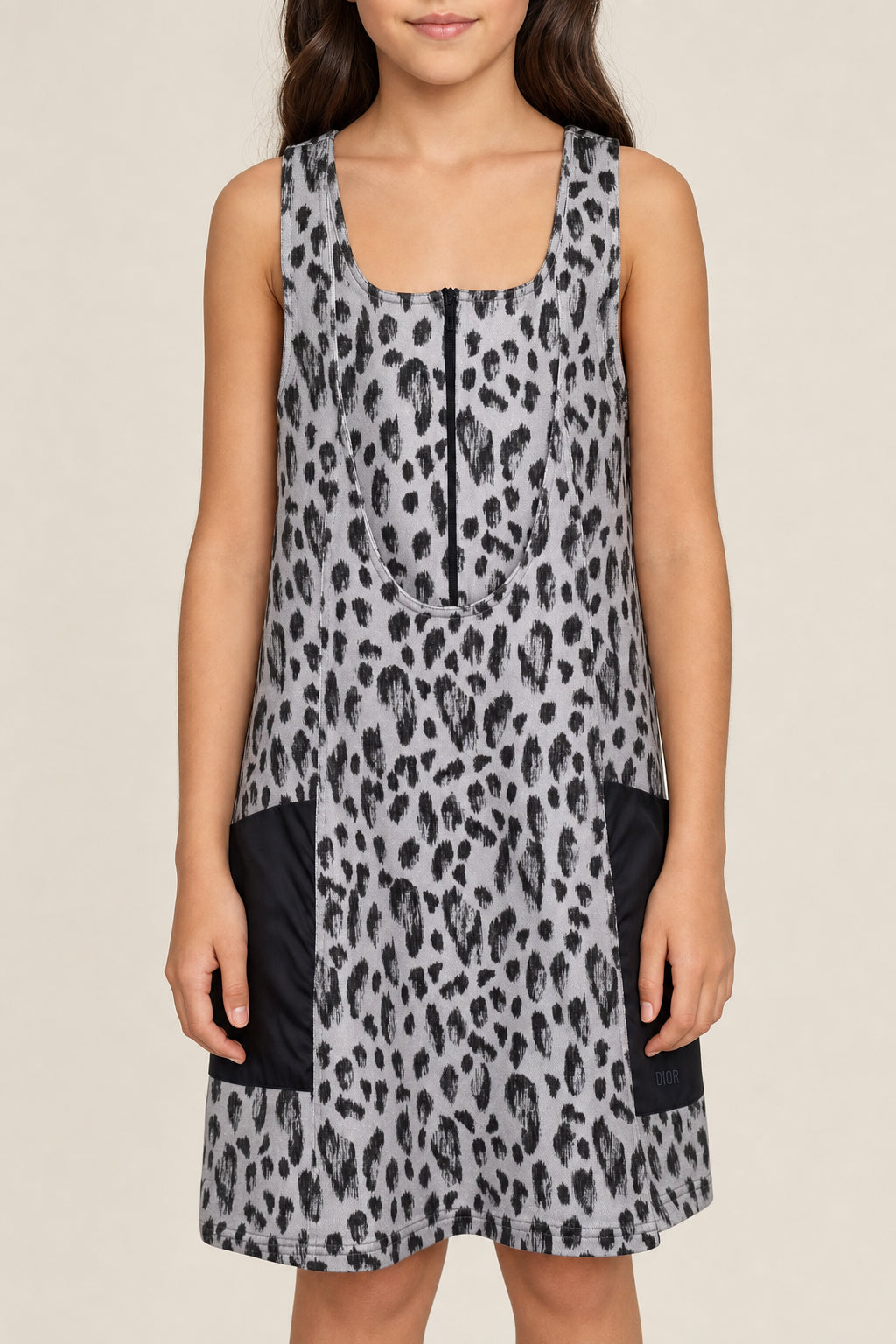 DIOR KIDS GREY LEOPARD PRINT DRESS