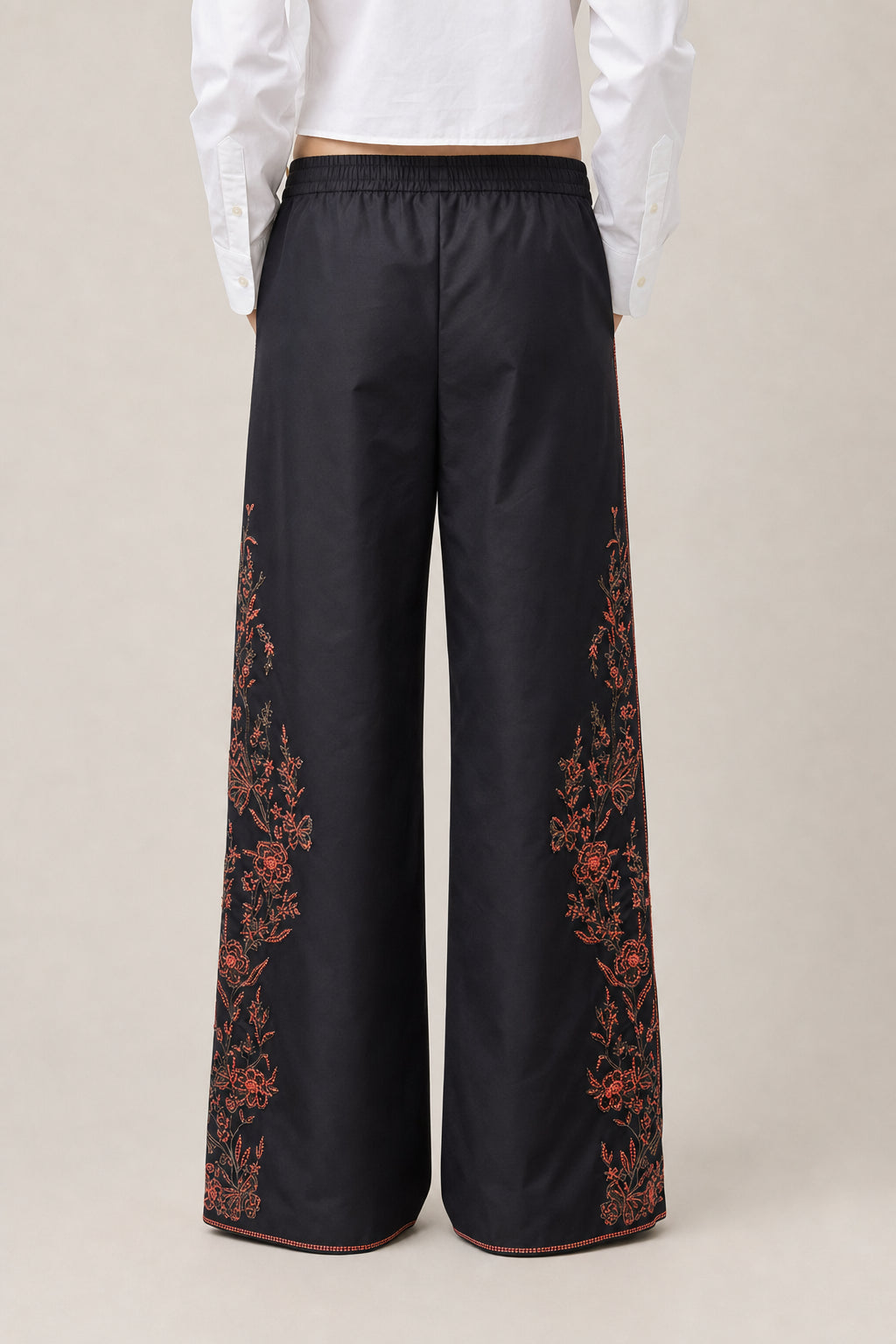 DIOR WOMEN'S BLACK EMBROIDERED WIDE TROUSERS
