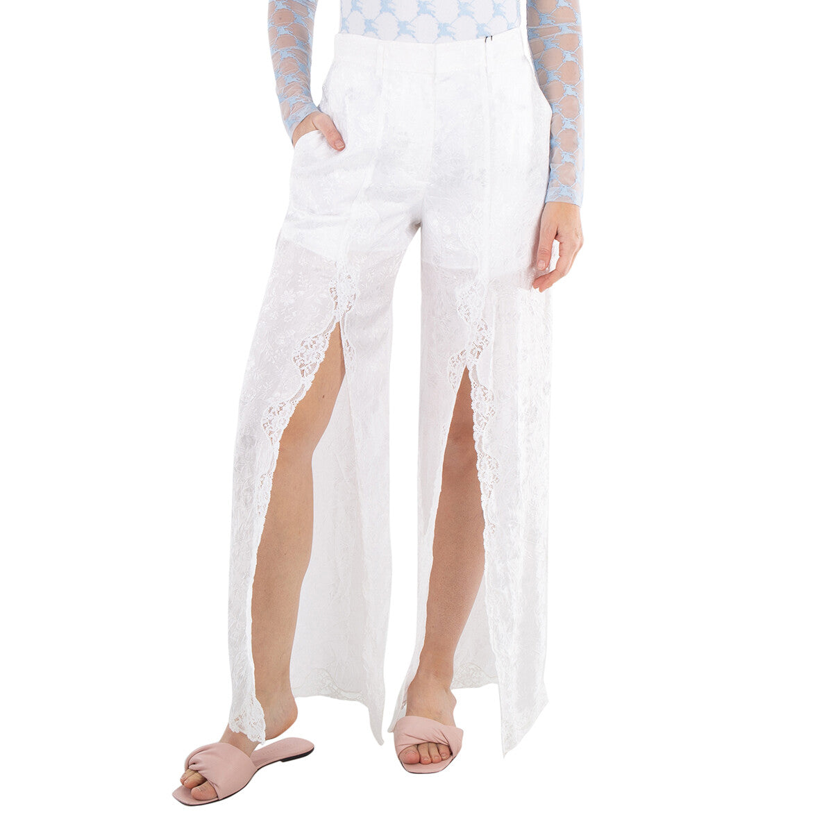BURBERRY WOMEN'S WHITE LACE SPLIT TROUSERS