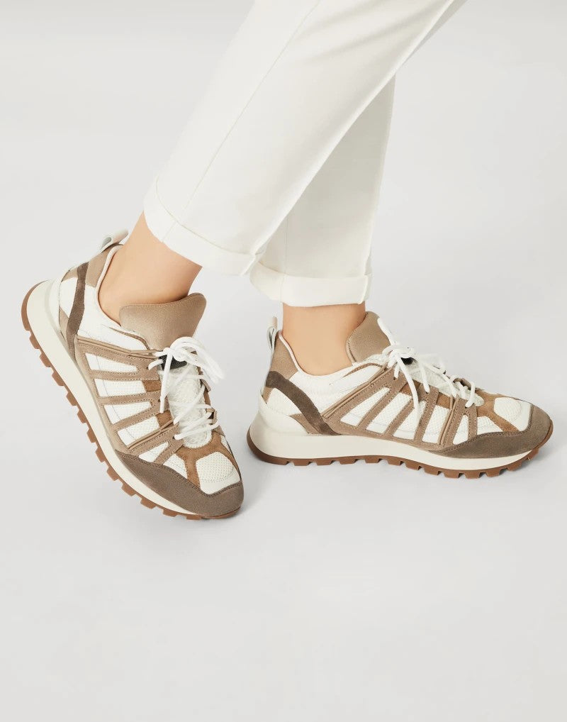 BRUNELLO CUCINELLI WOMEN'S BEIGE WHITE LEATHER SNEAKERS