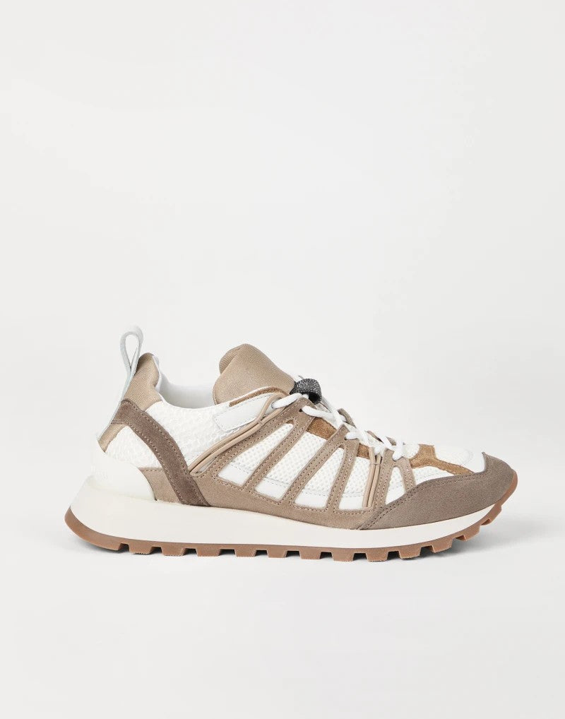 BRUNELLO CUCINELLI WOMEN'S BEIGE WHITE LEATHER SNEAKERS
