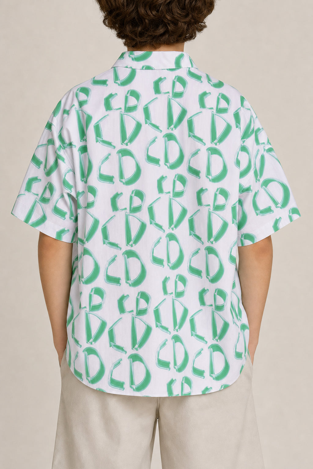 DIOR KIDS'S WHITE GREEN PRINT SHIRT