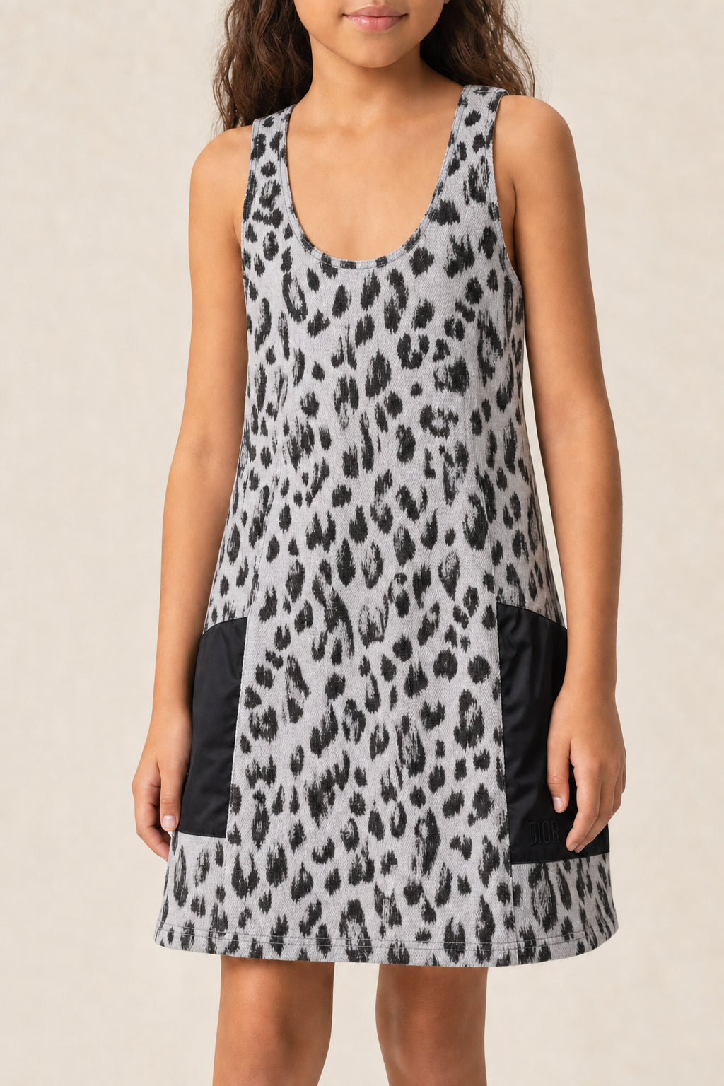 DIOR KIDS'S BLACK AND WHITE LEOPARD DRESS