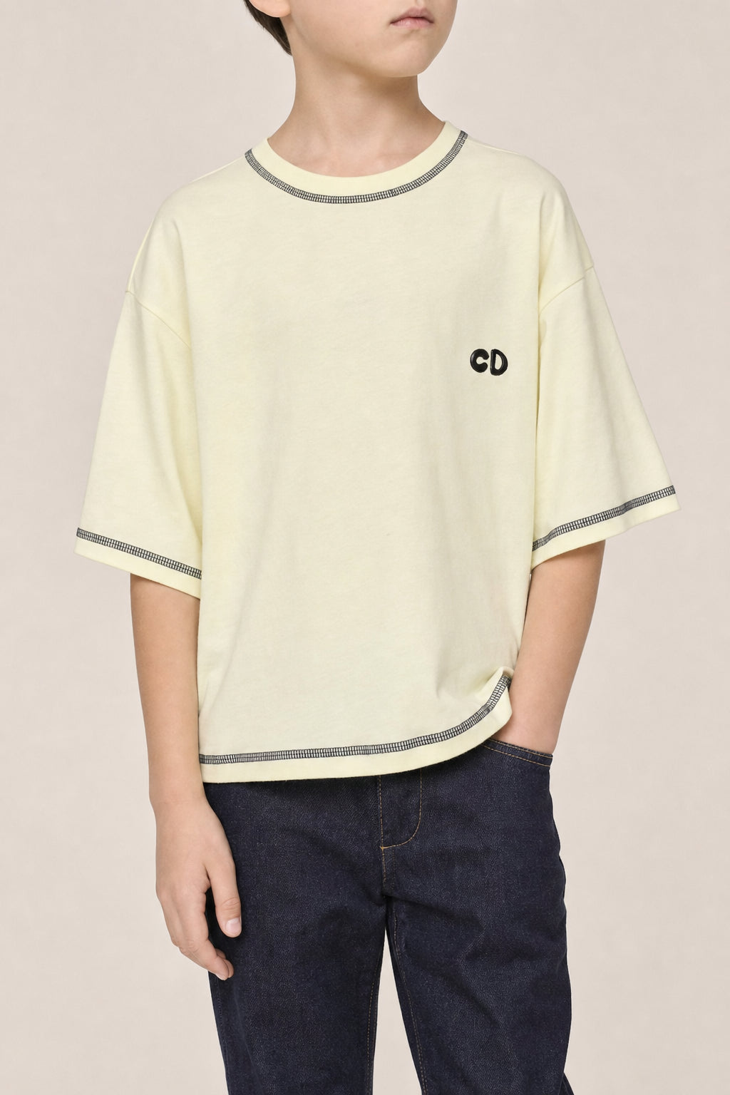 DIOR KIDS'S LIGHT YELLOW OVERSIZED T SHIRT