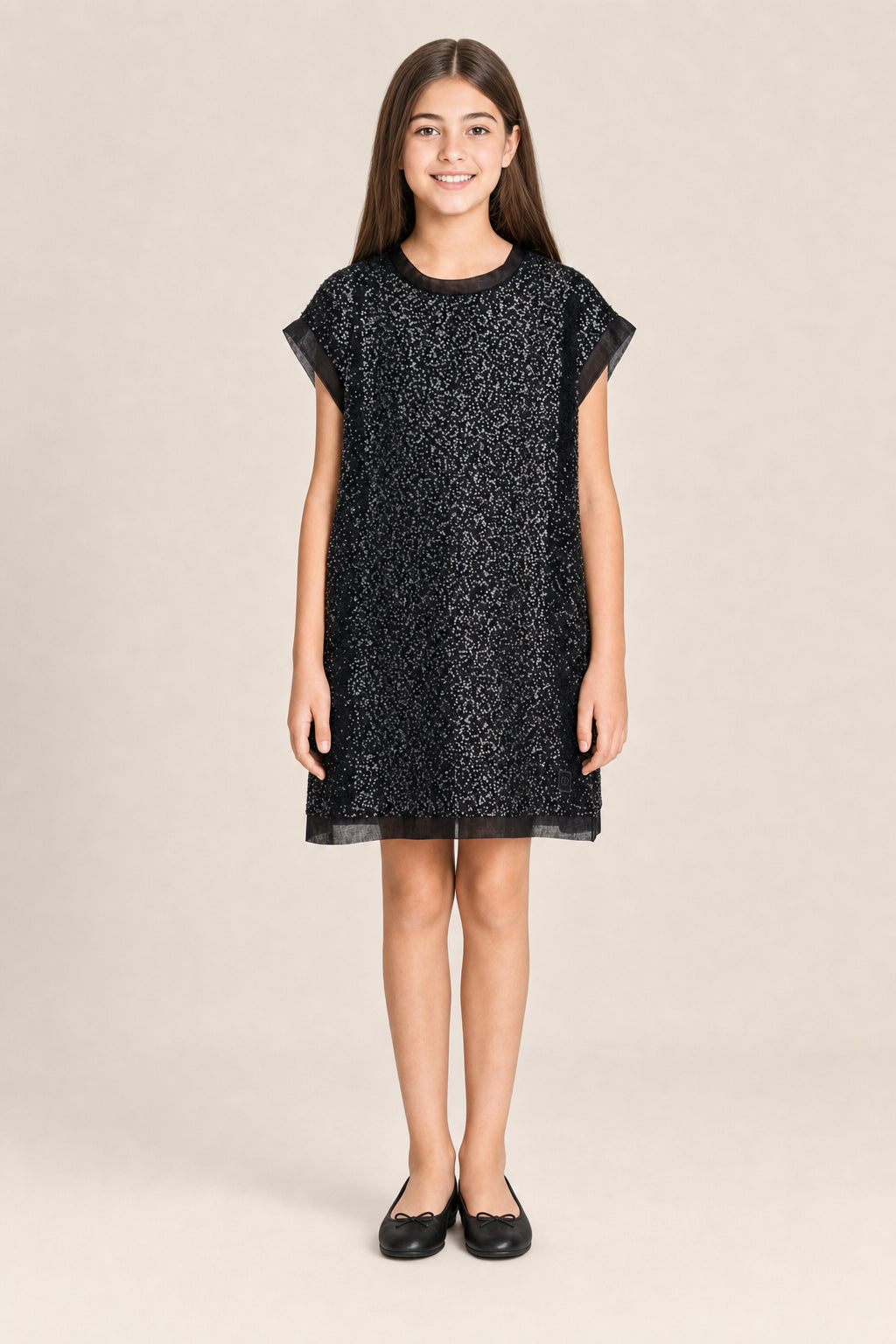 DIOR KIDS BLACK SEQUIN SHIFT DRESS