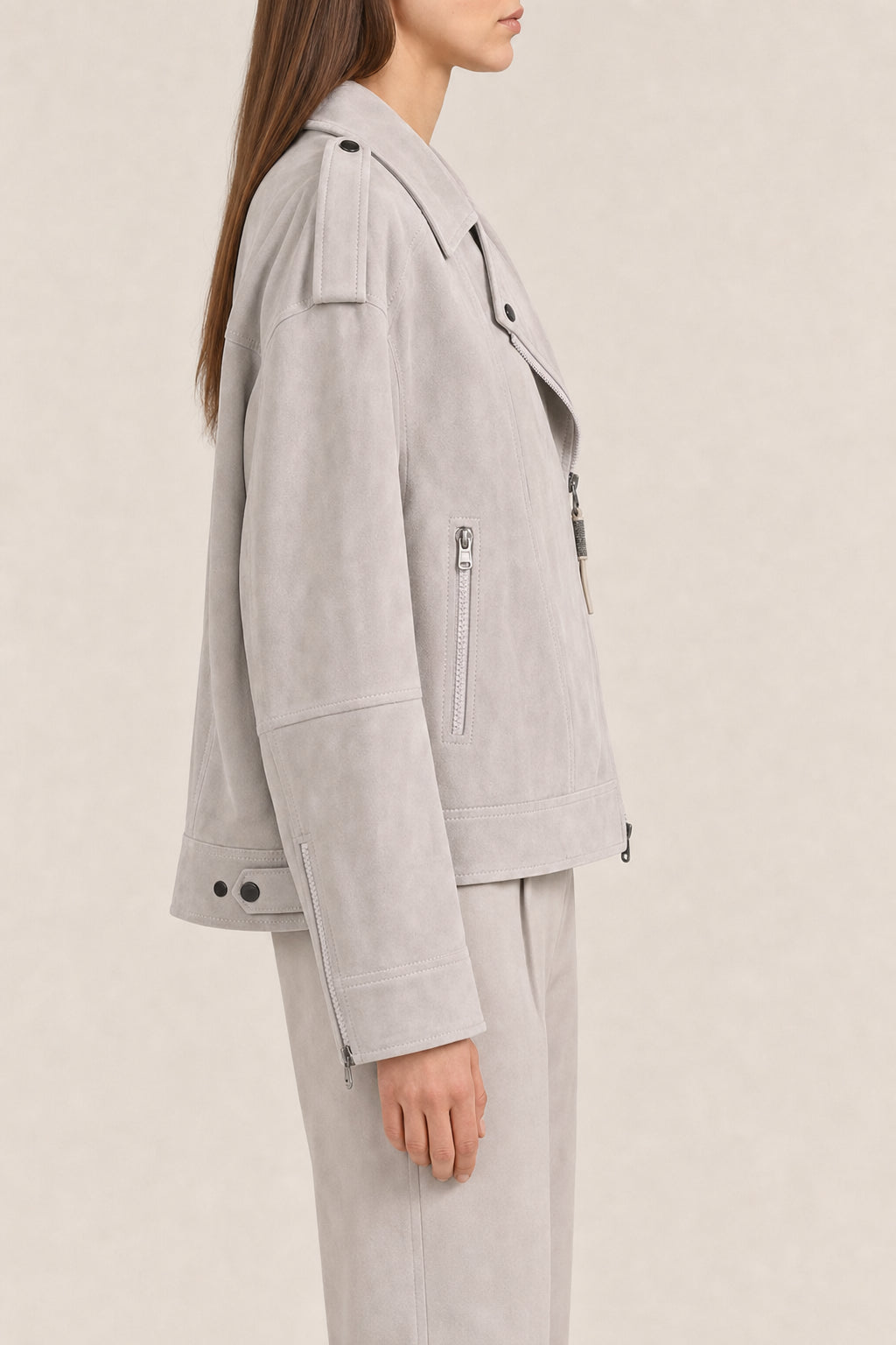 BRUNELLO CUCINELLI WOMEN'S QUARZO SUEDE BIKER JACKET