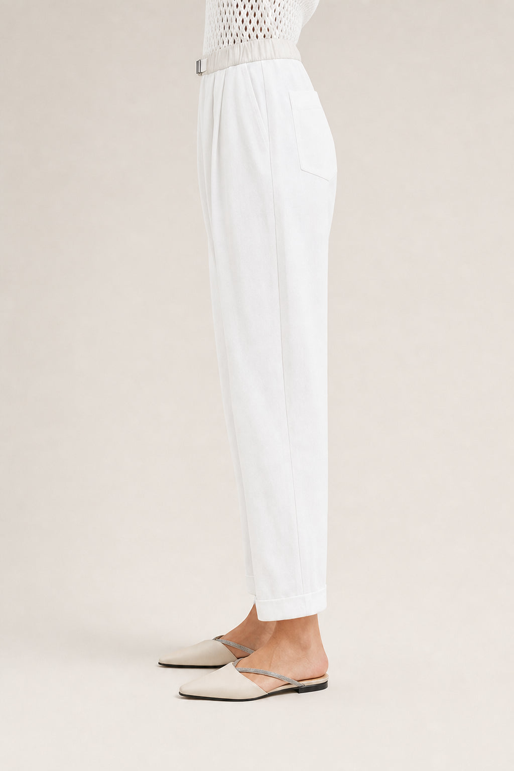 BRUNELLO CUCINELLI WOMEN'S NATURAL COTTON TAPERED TROUSERS