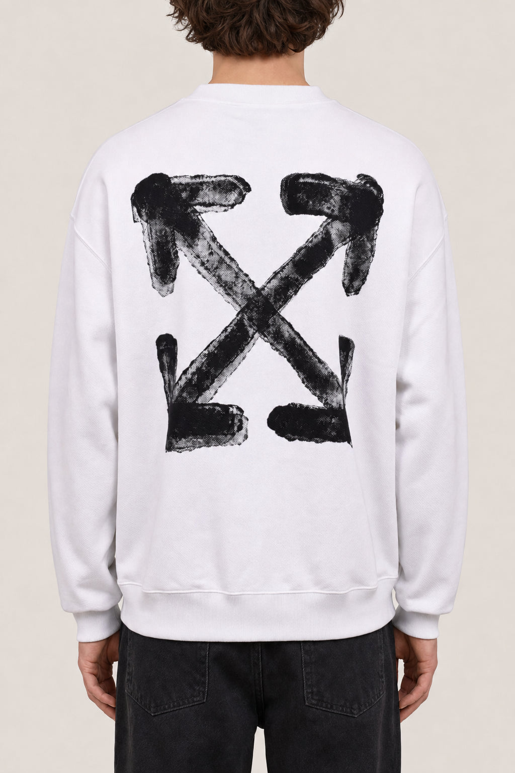 OFF-WHITE MEN'S WHITE COTTON CREWNECK SWEATER