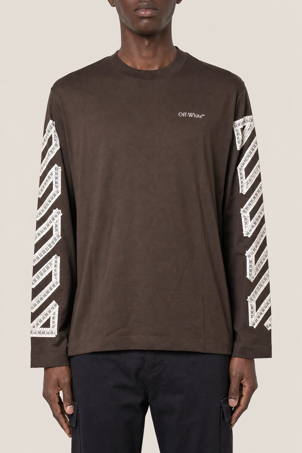 OFF-WHITE MEN'S CHOCOLATE COTTON LONG SLEEVE SHIRT