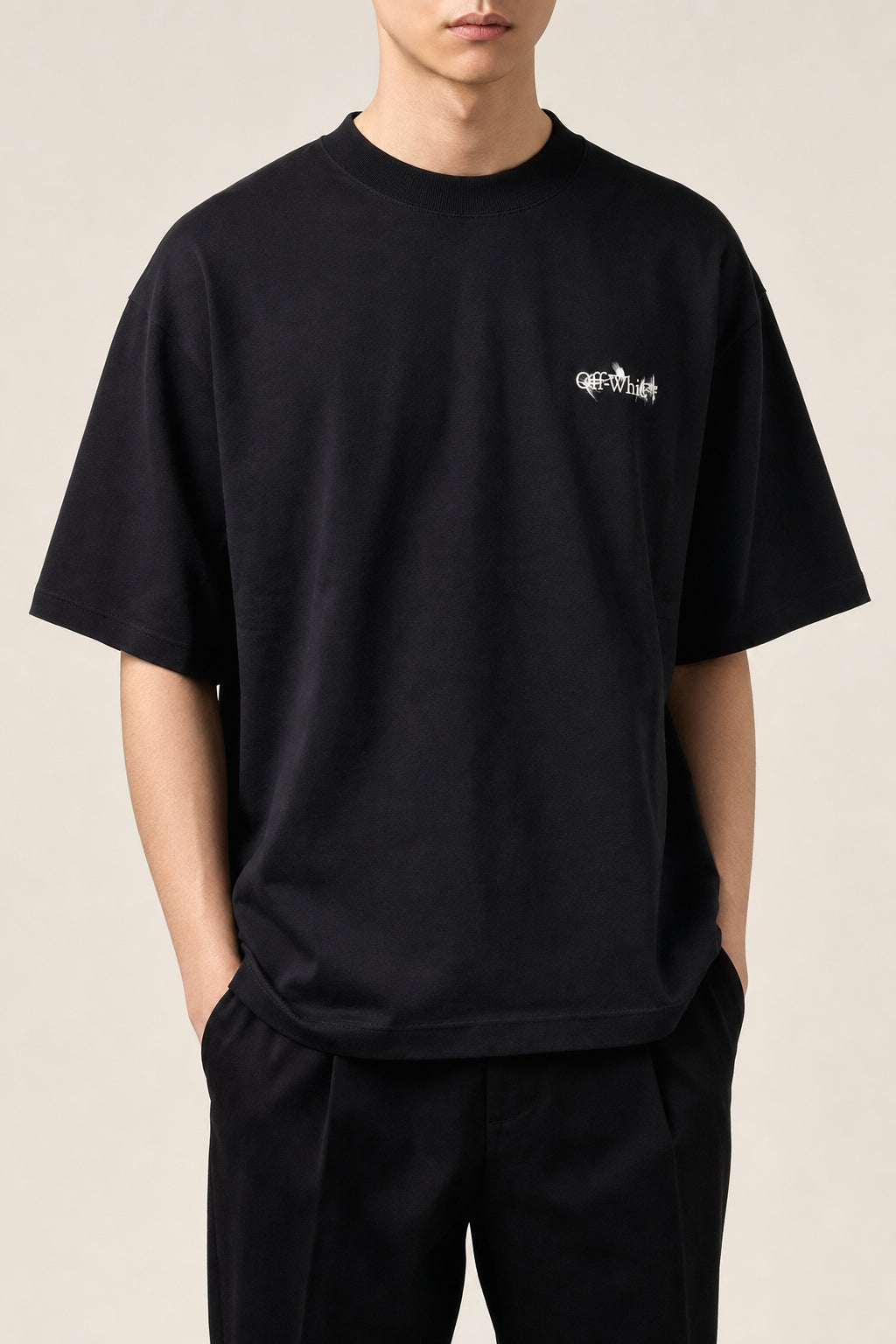 OFF-WHITE MEN'S BLACK COTTON OVERSIZED SHIRT
