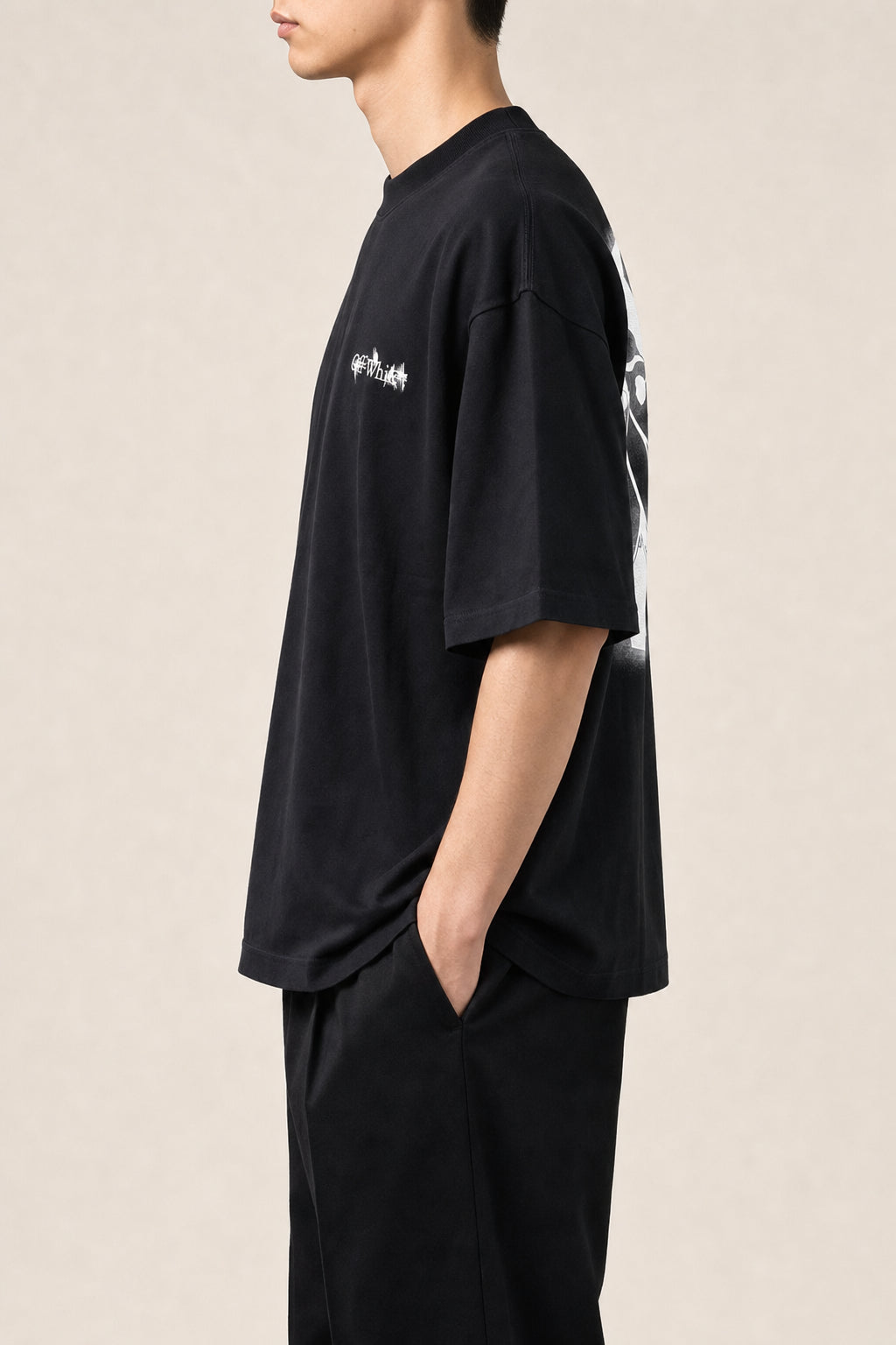 OFF-WHITE MEN'S BLACK COTTON OVERSIZED SHIRT