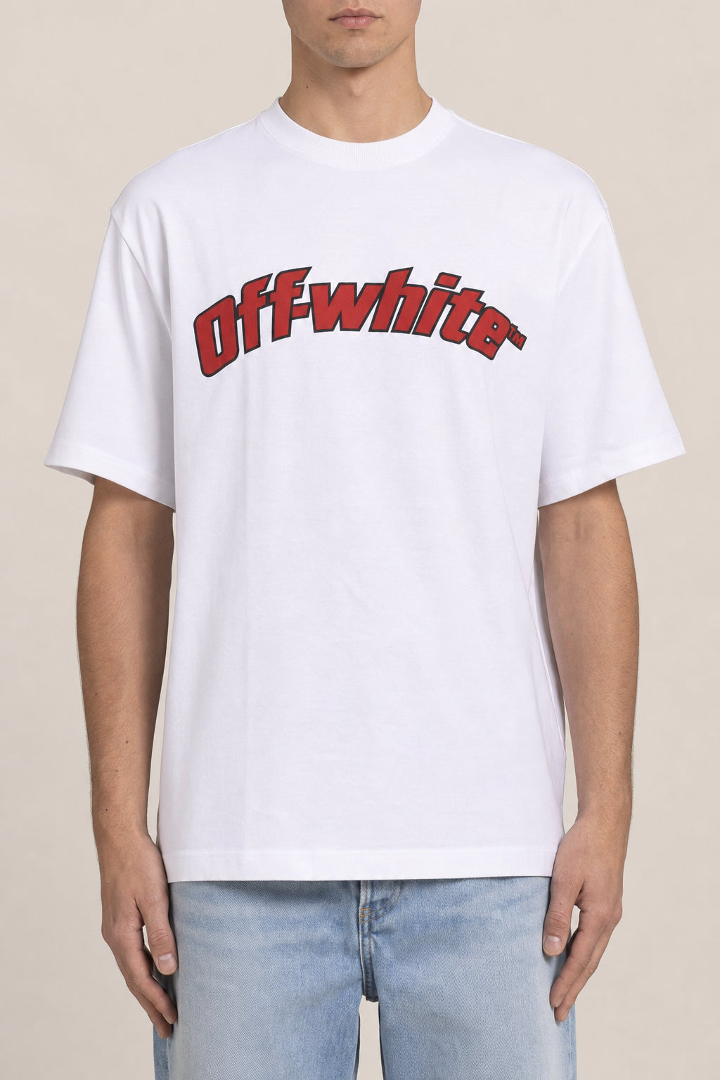 OFF-WHITE MEN'S WHITE COTTON LOGO SHIRT