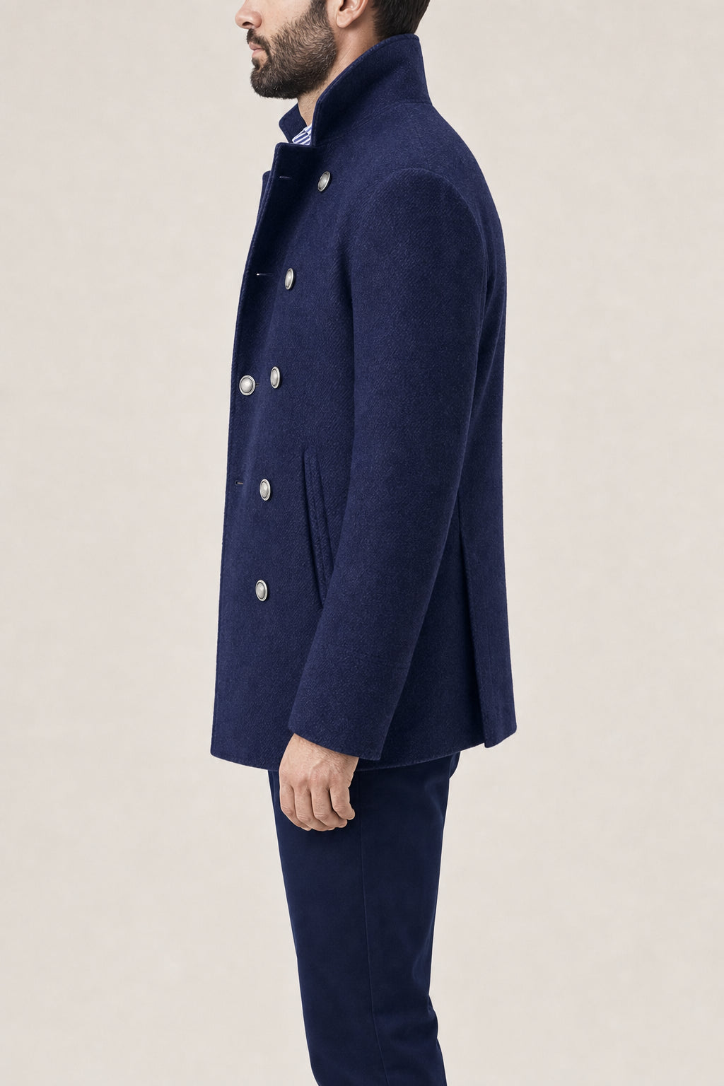 BRUNELLO CUCINELLI MEN'S DENIM WOOL DOUBLE BREASTED JACKET