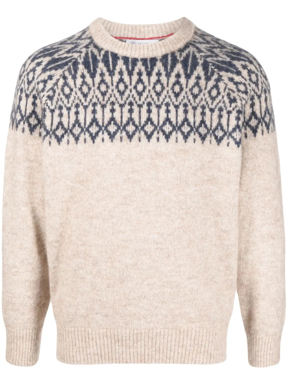 BRUNELLO CUCINELLI MEN'S BEIGE PATTERNED KNIT SWEATER