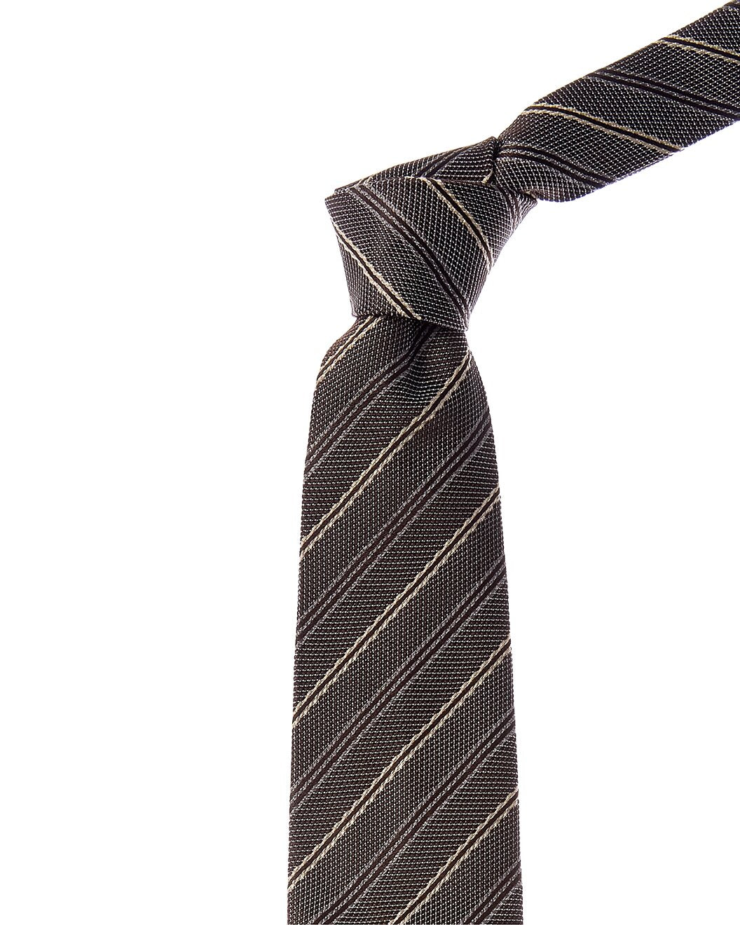 BRUNELLO CUCINELLI MEN'S BROWN STRIPED SILK TIE
