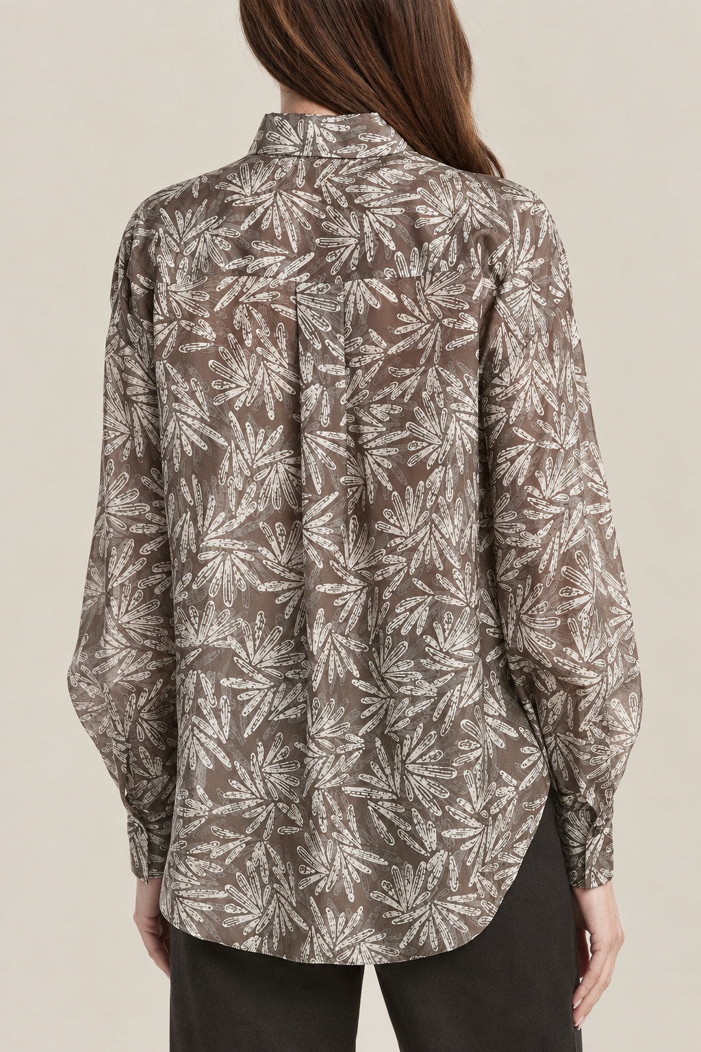 BRUNELLO CUCINELLI WOMEN'S CHOCOLATE PRINTED SILK SHIRT