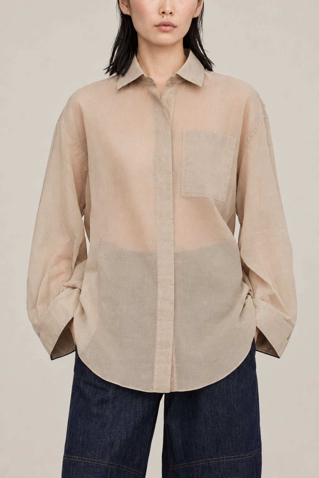BRUNELLO CUCINELLI WOMEN'S LIGHT BEIGE OVERSIZED SHIRT