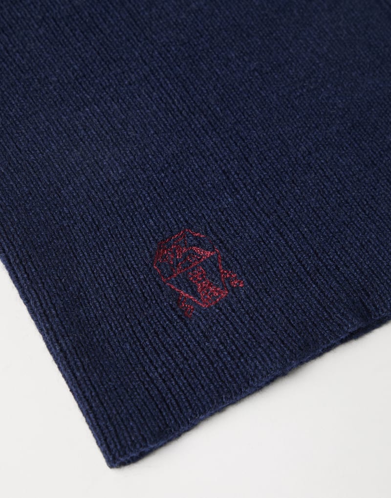 BRUNELLO CUCINELLI MEN'S NAVY DARK GREY WOOL KNIT SCARF