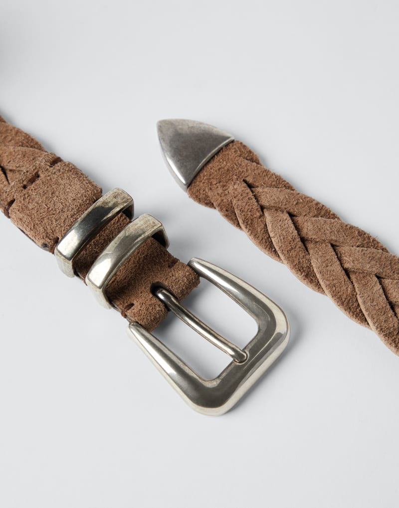 BRUNELLO CUCINELLI MEN'S CHESTNUT BRAIDED LEATHER BELT