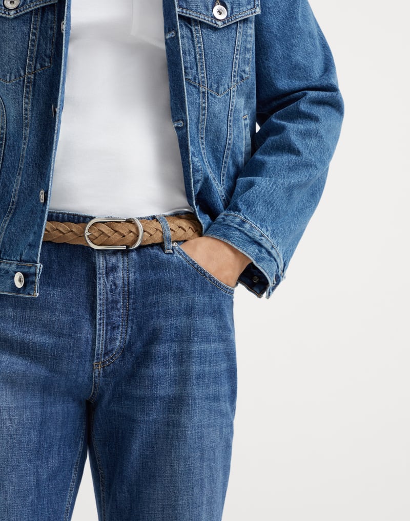 BRUNELLO CUCINELLI MEN'S TOBACCO BRAIDED LEATHER BELT