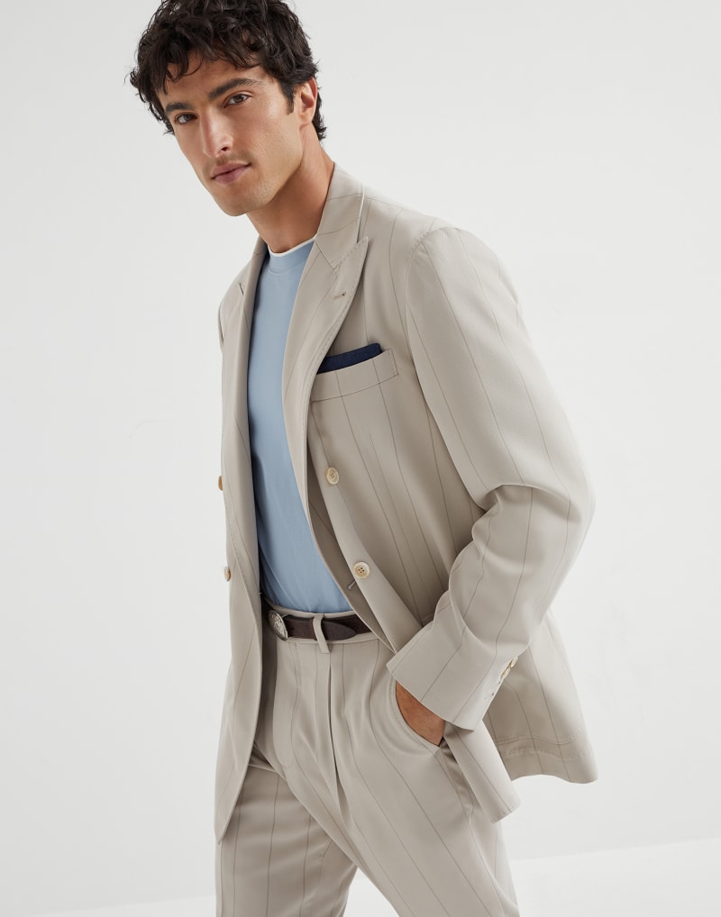 BRUNELLO CUCINELLI MEN'S ICE DOUBLE BREASTED SILK BLAZER