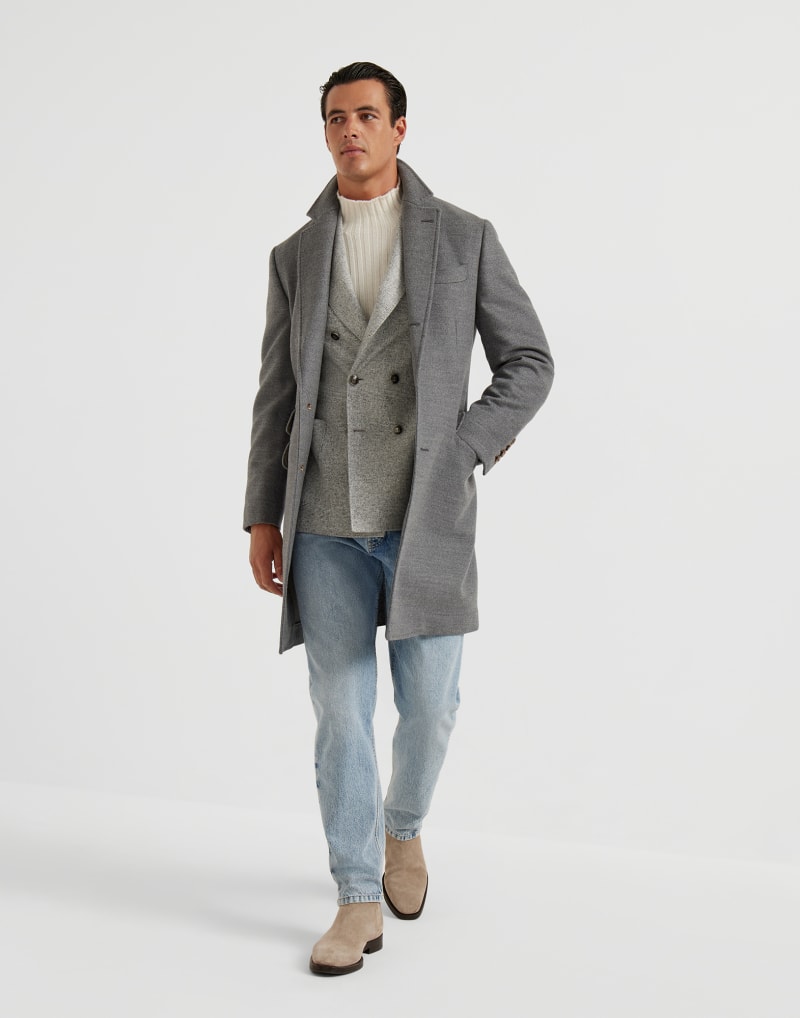 BRUNELLO CUCINELLI MEN'S LIGHT GREY SILK WOOL DOUBLE BREASTED BLAZER