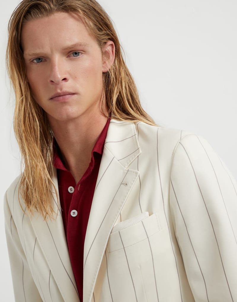 BRUNELLO CUCINELLI MEN'S ROPE TOBACCO STRIPED WOOL COTTON BLAZER