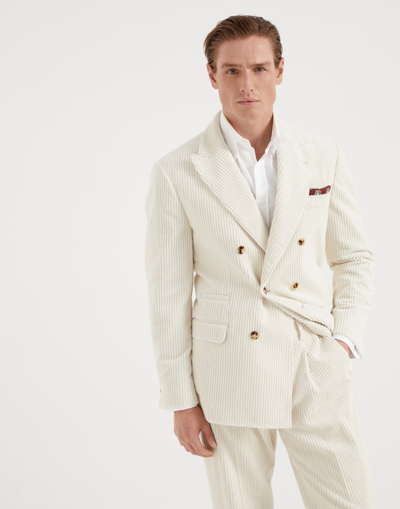 BRUNELLO CUCINELLI MEN'S MILK DOUBLE BREASTED COTTON BLAZER