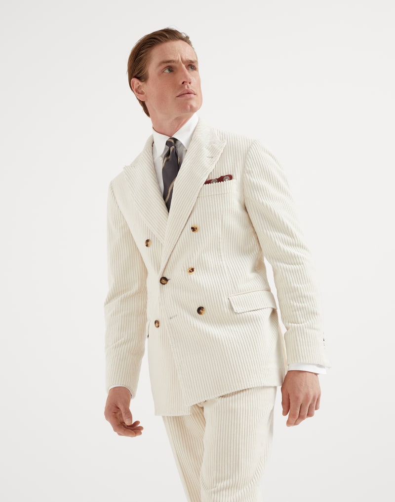 BRUNELLO CUCINELLI MEN'S MILK DOUBLE BREASTED COTTON BLAZER