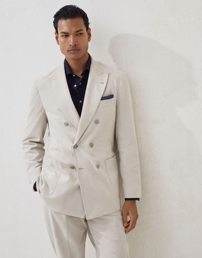 BRUNELLO CUCINELLI MEN'S ICE DOUBLE BREASTED COTTON BLAZER