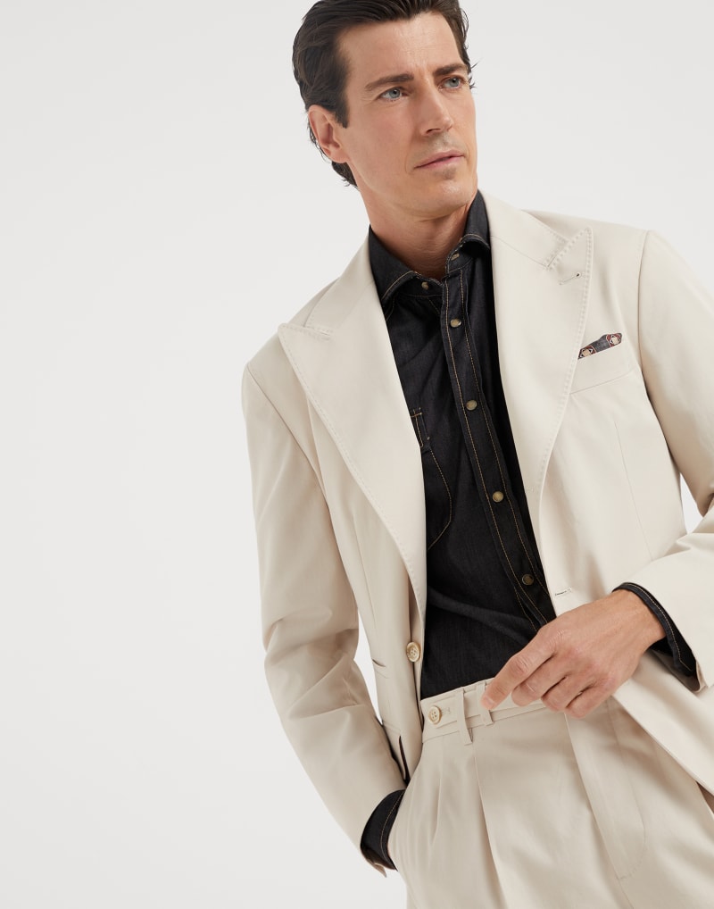 BRUNELLO CUCINELLI MEN'S FLAX SEEDS COTTON WOOL BLEND BLAZER