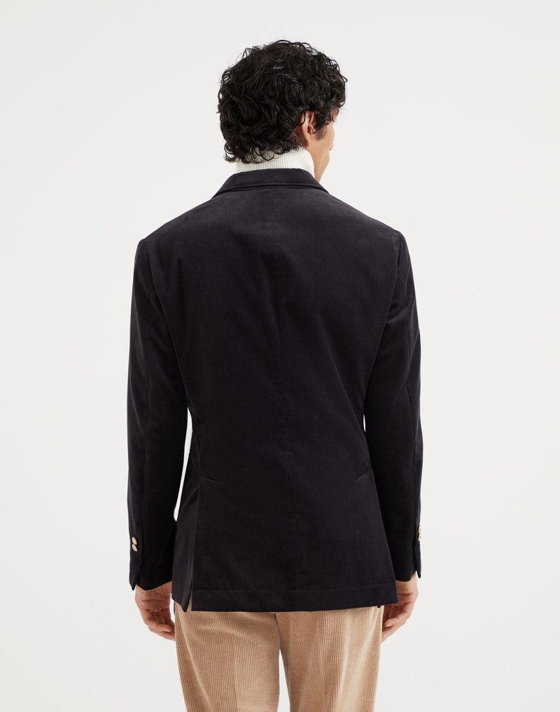 BRUNELLO CUCINELLI MEN'S DARK GREY DOUBLE BREASTED COTTON BLAZER