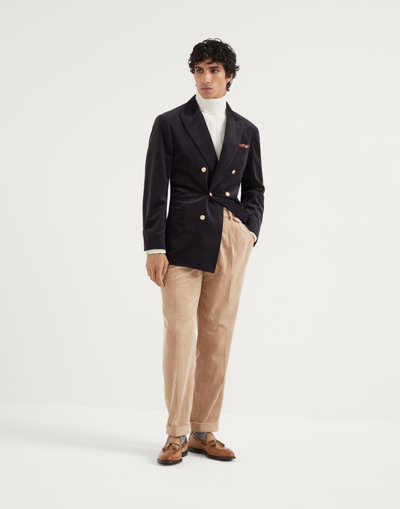 BRUNELLO CUCINELLI MEN'S DARK GREY DOUBLE BREASTED COTTON BLAZER