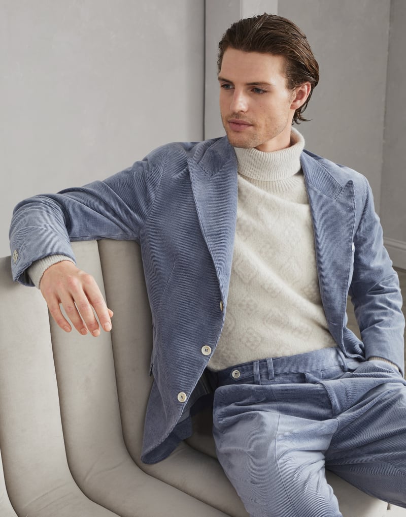 BRUNELLO CUCINELLI MEN'S DENIM COTTON WOOL BLEND BLAZER