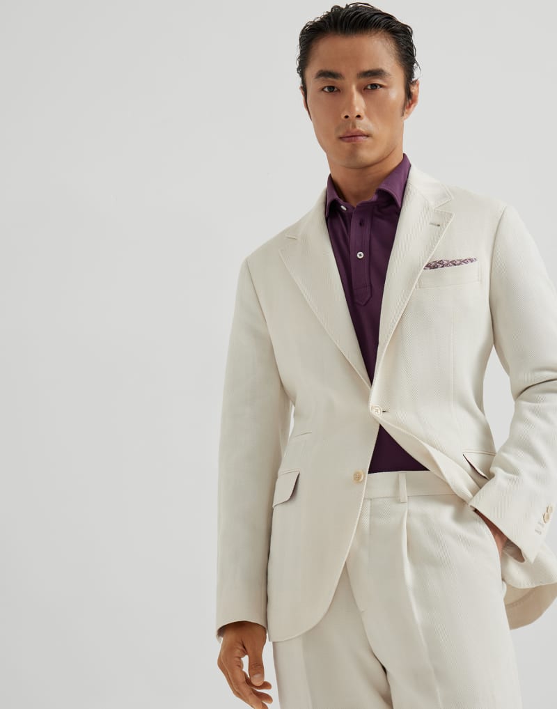 BRUNELLO CUCINELLI MEN'S ENGLISH WHITE COTTON LINEN BLAZER