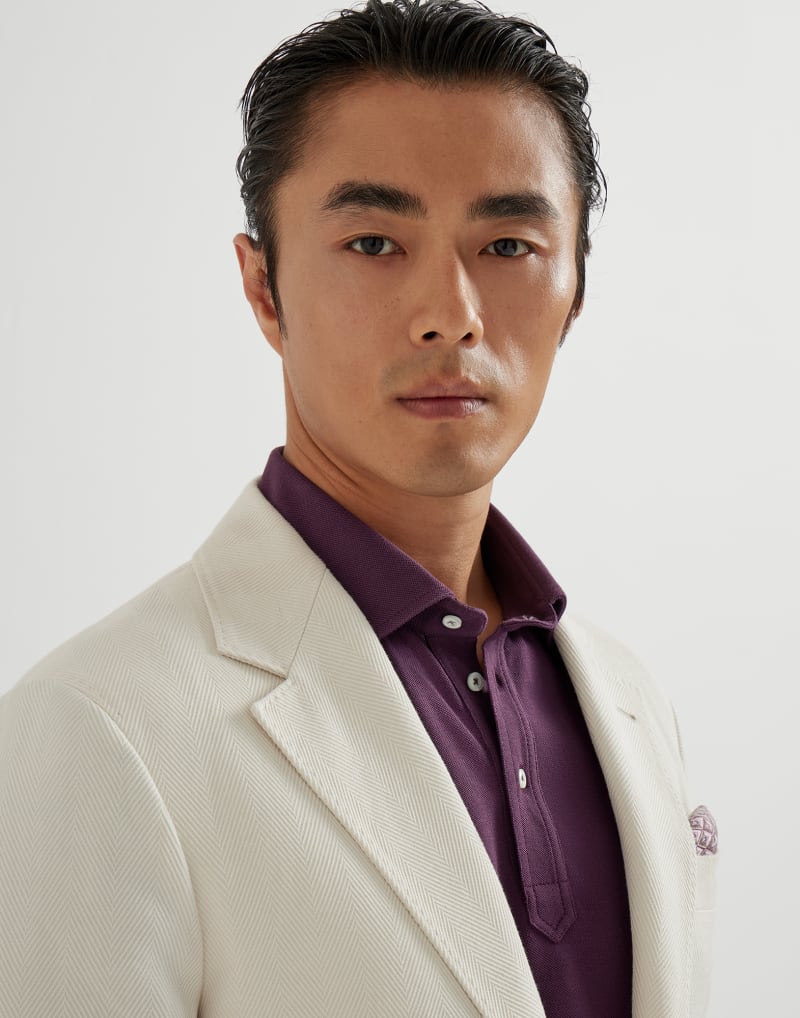 BRUNELLO CUCINELLI MEN'S ENGLISH WHITE COTTON LINEN BLAZER