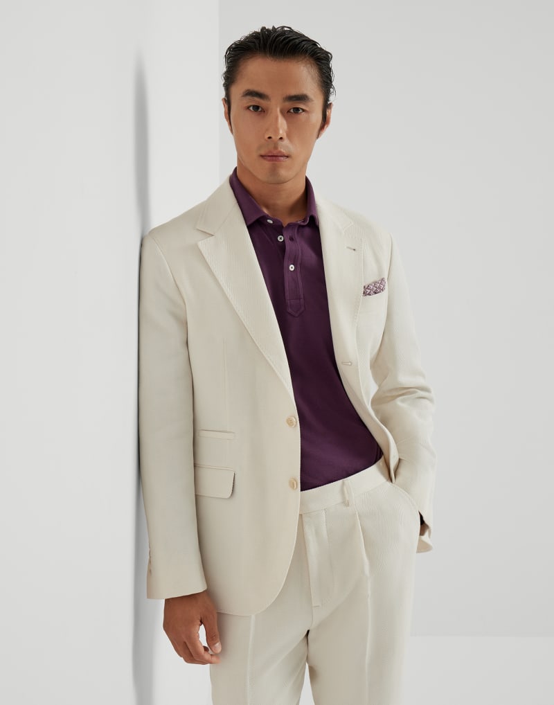 BRUNELLO CUCINELLI MEN'S ENGLISH WHITE COTTON LINEN BLAZER