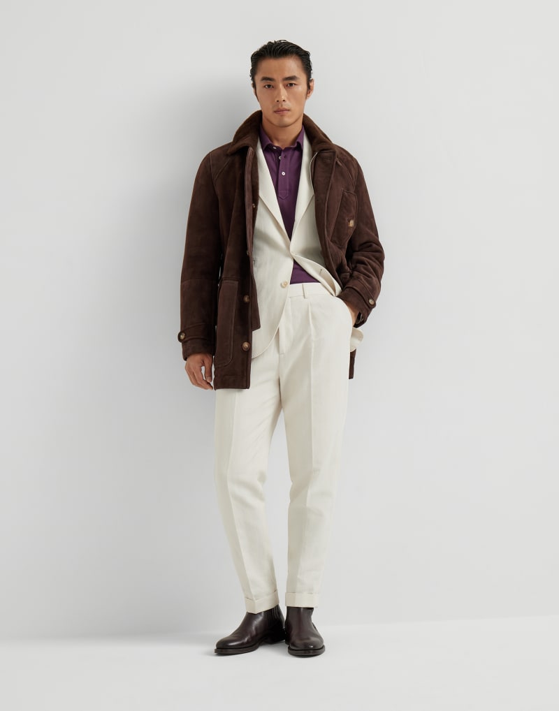 BRUNELLO CUCINELLI MEN'S ENGLISH WHITE COTTON LINEN BLAZER