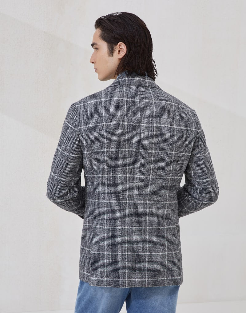 BRUNELLO CUCINELLI MEN'S ANTHRACITE WINDOWPANE WOOL BLEND BLAZER