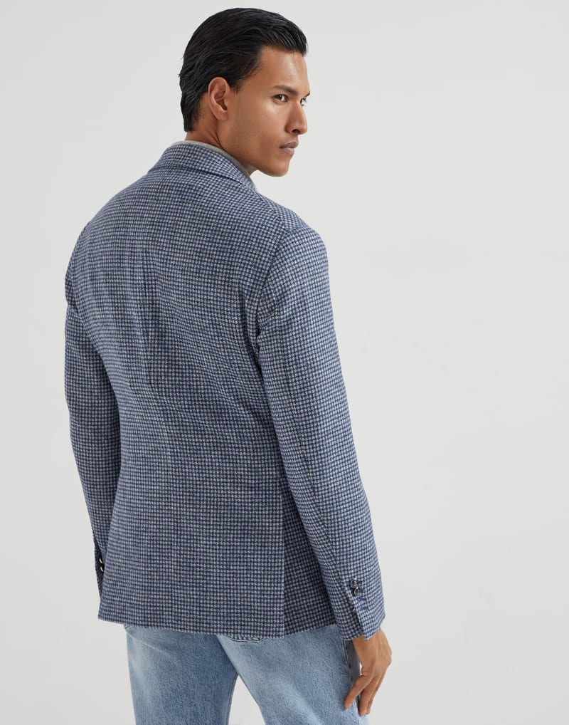 BRUNELLO CUCINELLI MEN'S DENIM WOOL BLEND PATTERNED BLAZER