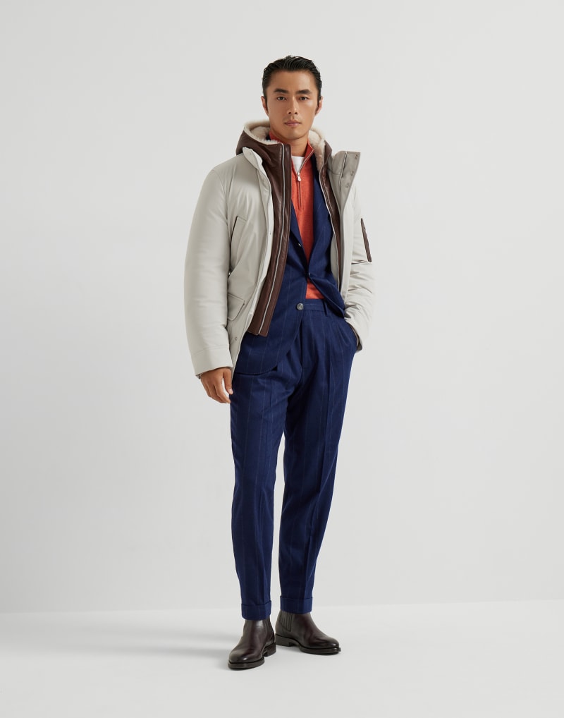 BRUNELLO CUCINELLI MEN'S COLORFUL BLUE WOOL PINSTRIPE BLAZER