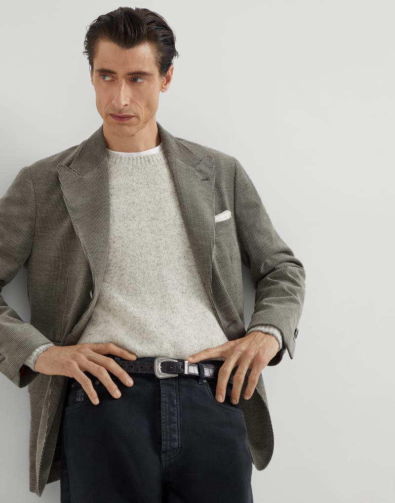 BRUNELLO CUCINELLI MEN'S OLD KHAKI WOOL SILK BLEND BLAZER