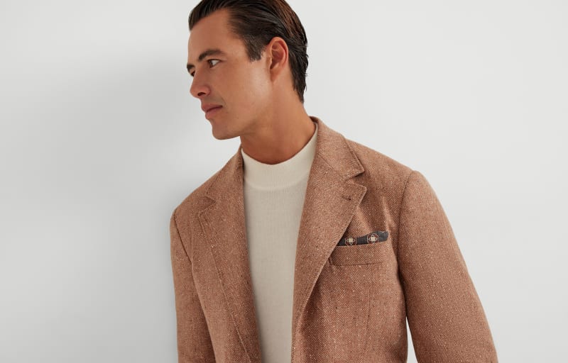 BRUNELLO CUCINELLI MEN'S AUTUMN CAPSULES WOOL HERRINGBONE BLAZER