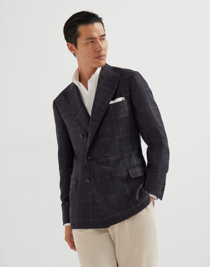 BRUNELLO CUCINELLI MEN'S ANTHRACITE WOOL BLEND DOUBLE BREASTED BLAZER