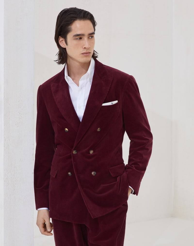 BRUNELLO CUCINELLI MEN'S AMARANTH DOUBLE BREASTED COTTON WOOL BLAZER