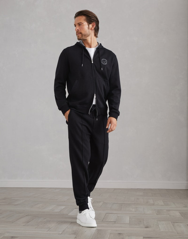 BRUNELLO CUCINELLI MEN'S BLACK COTTON BLEND JOGGER TROUSERS