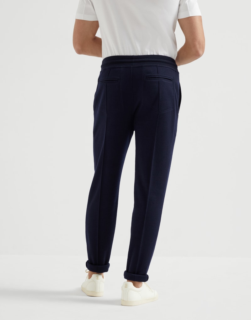 BRUNELLO CUCINELLI MEN'S NAVY WOOL SILK BLEND GYM TROUSERS