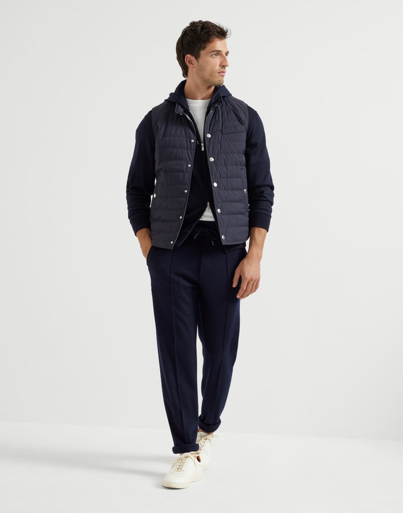 BRUNELLO CUCINELLI MEN'S NAVY WOOL SILK BLEND GYM TROUSERS