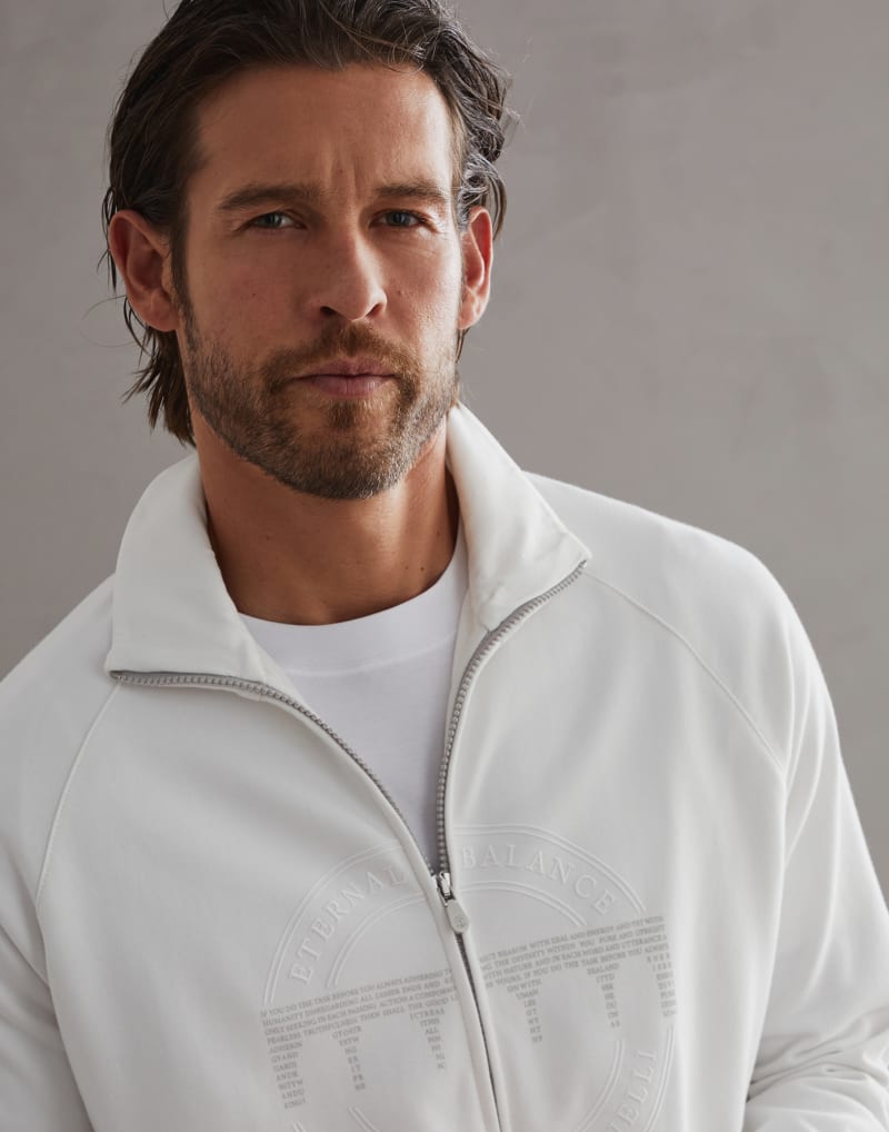 BRUNELLO CUCINELLI MEN'S OFF WHITE ZIP FRONT GYM JACKET